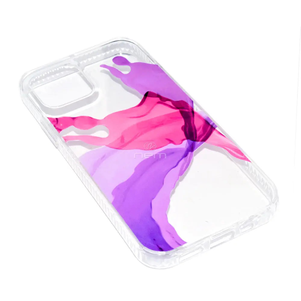 For iPhone 12 Pro Design Diamond, Purple Splash, White Flowers, Black Flowers