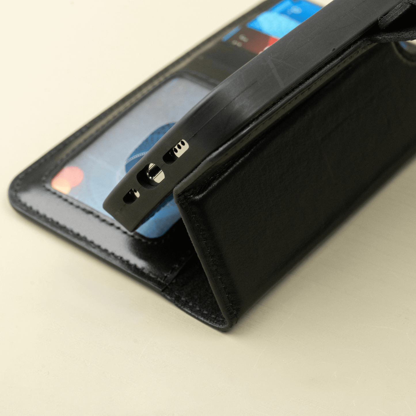 iPhone 16 Series Black Leather Wallet Case - New York