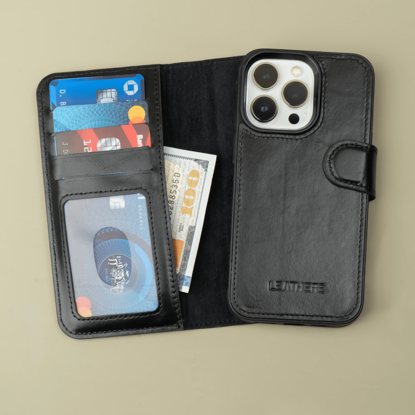 iPhone 16 Series Black Leather Wallet Case - New York