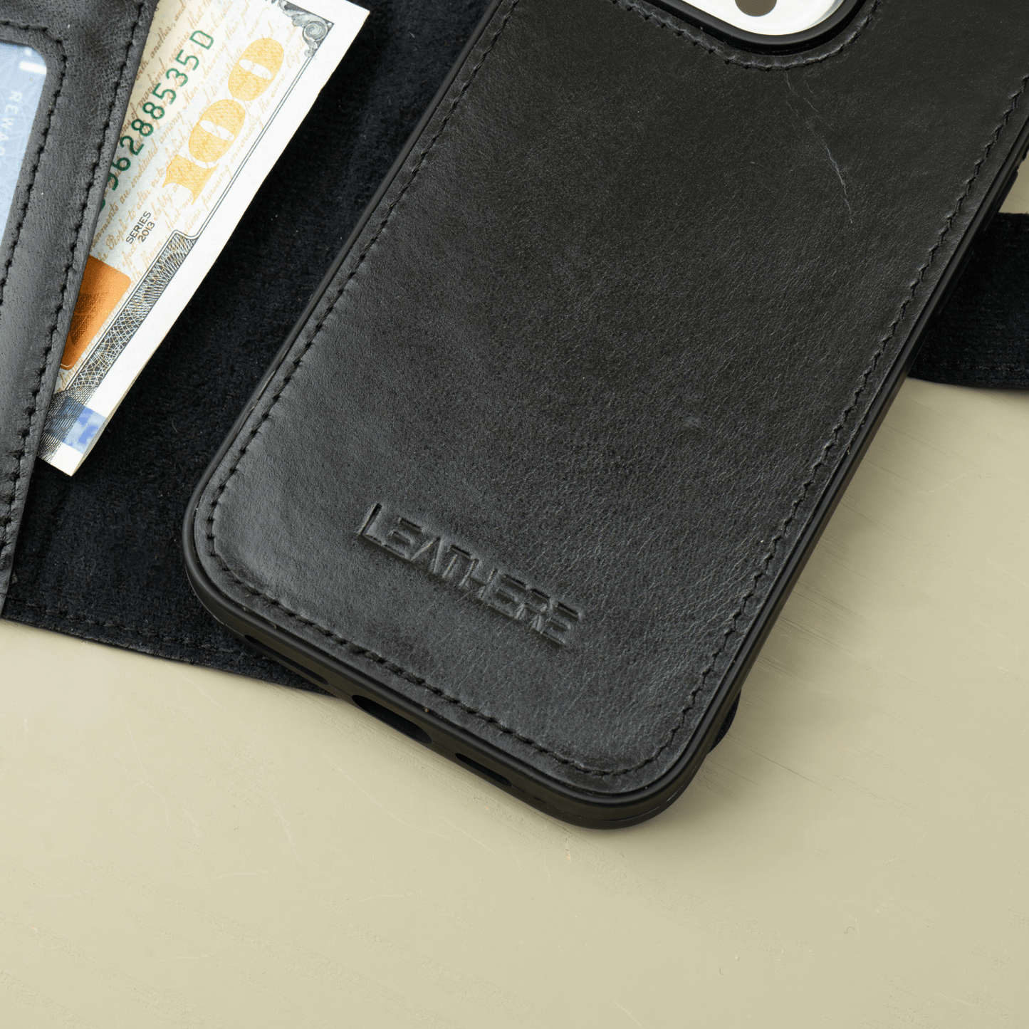 iPhone 16 Series Black Leather Wallet Case - New York