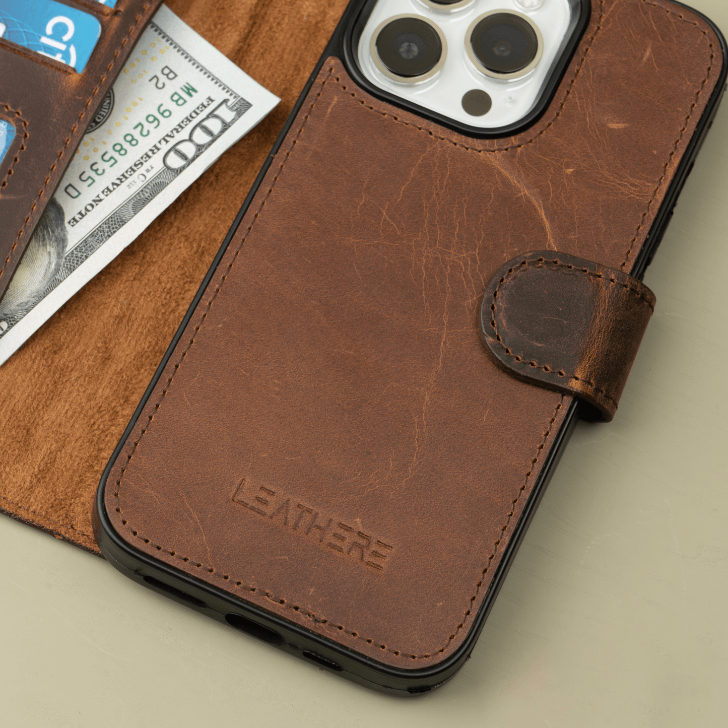 iPhone 16 Series Dark Brown Wallet Case - New York