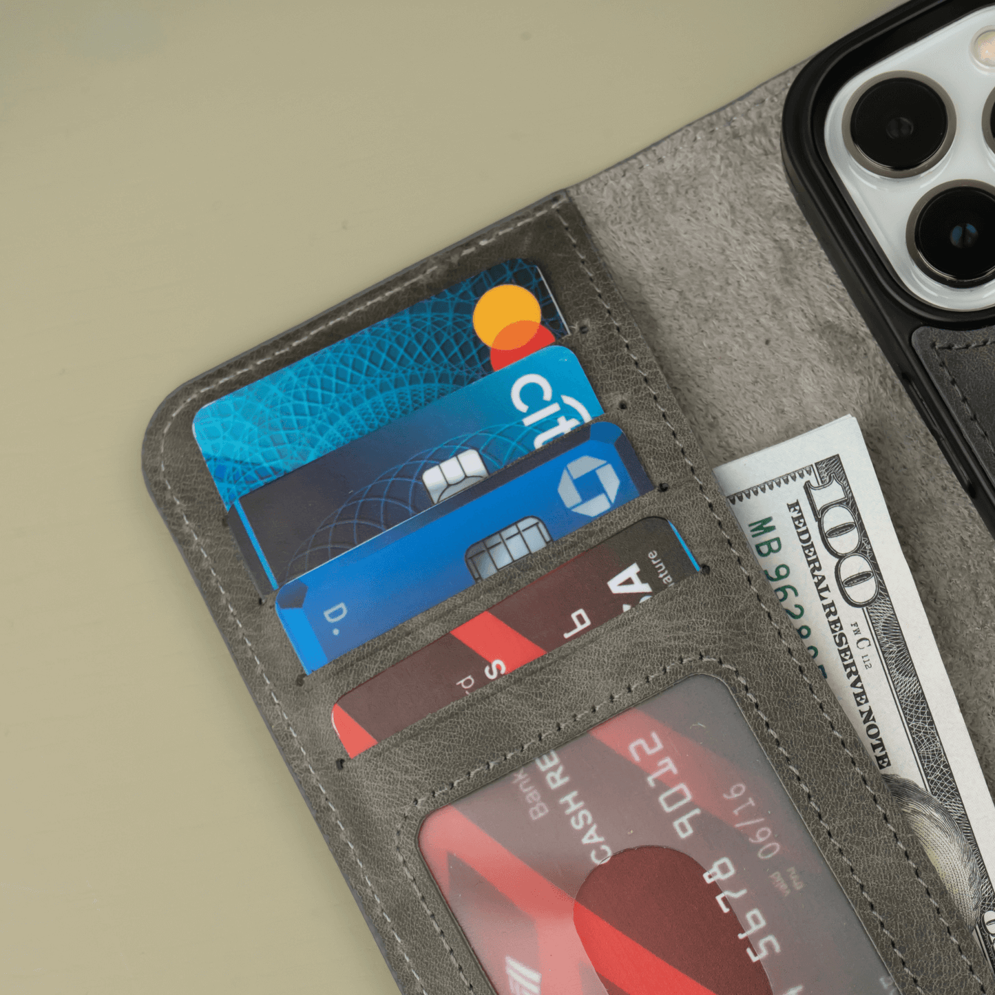 iPhone 16 Series Grey Leather Wallet Case - New York