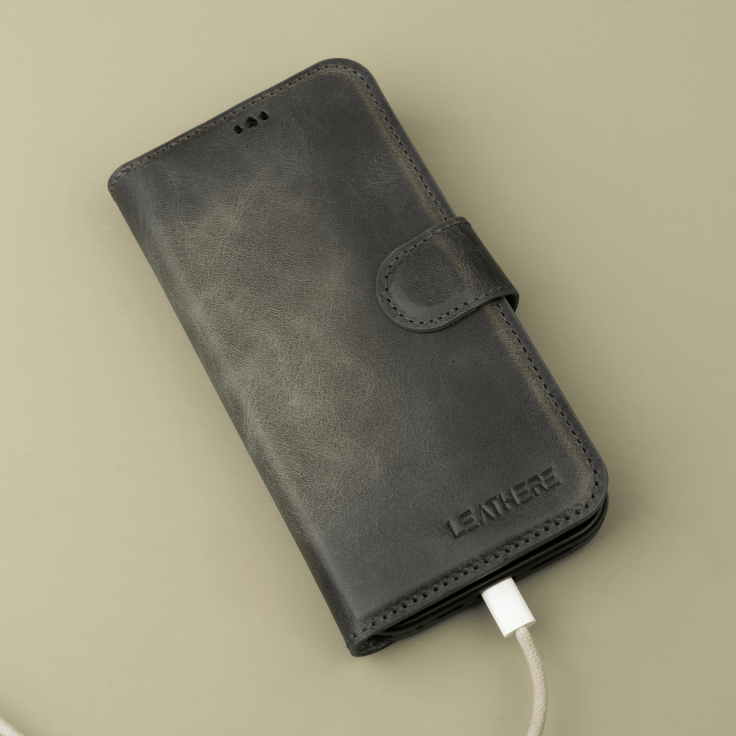 iPhone 16 Series Grey Leather Wallet Case - New York
