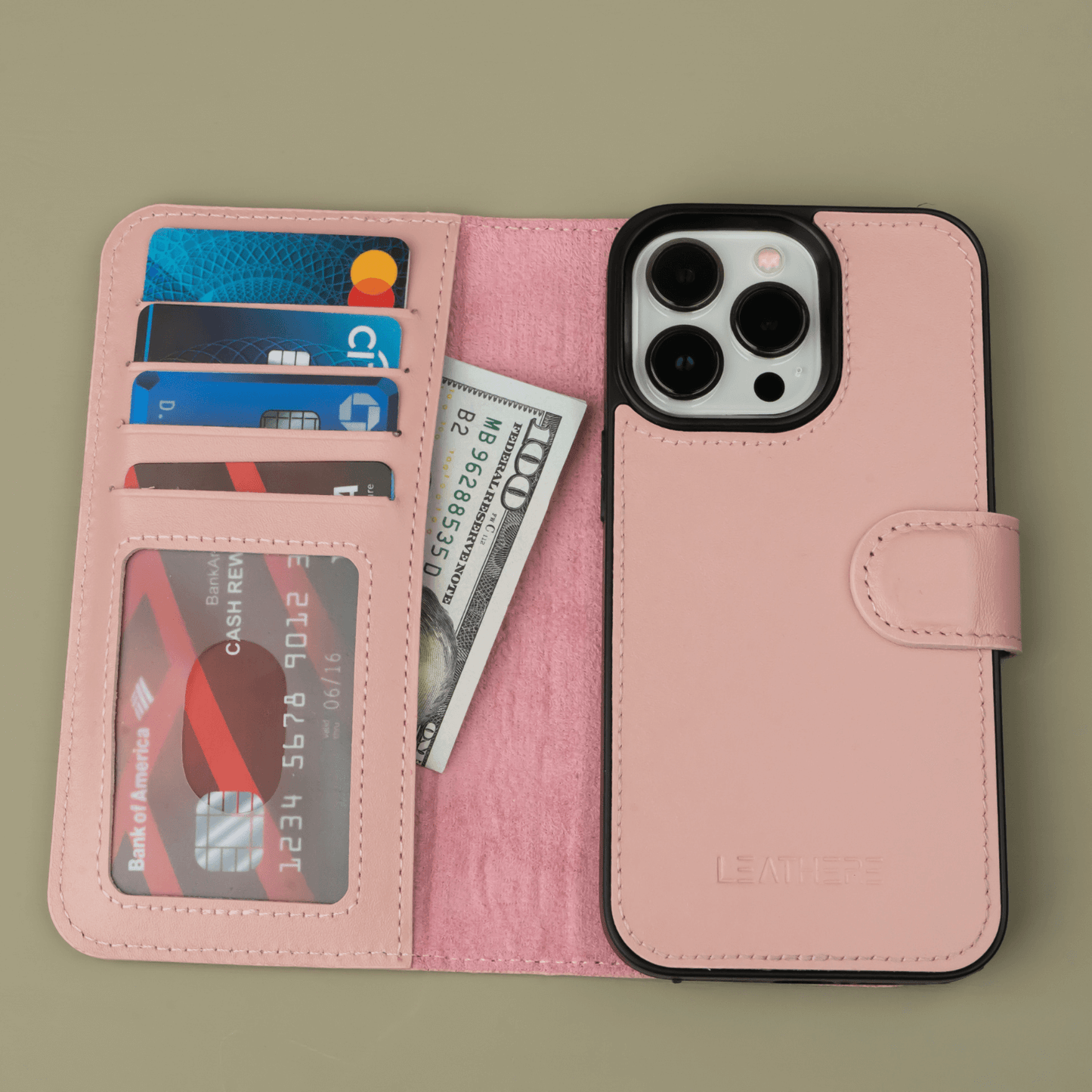 iPhone 16 Series Pink Leather Wallet Case - New York
