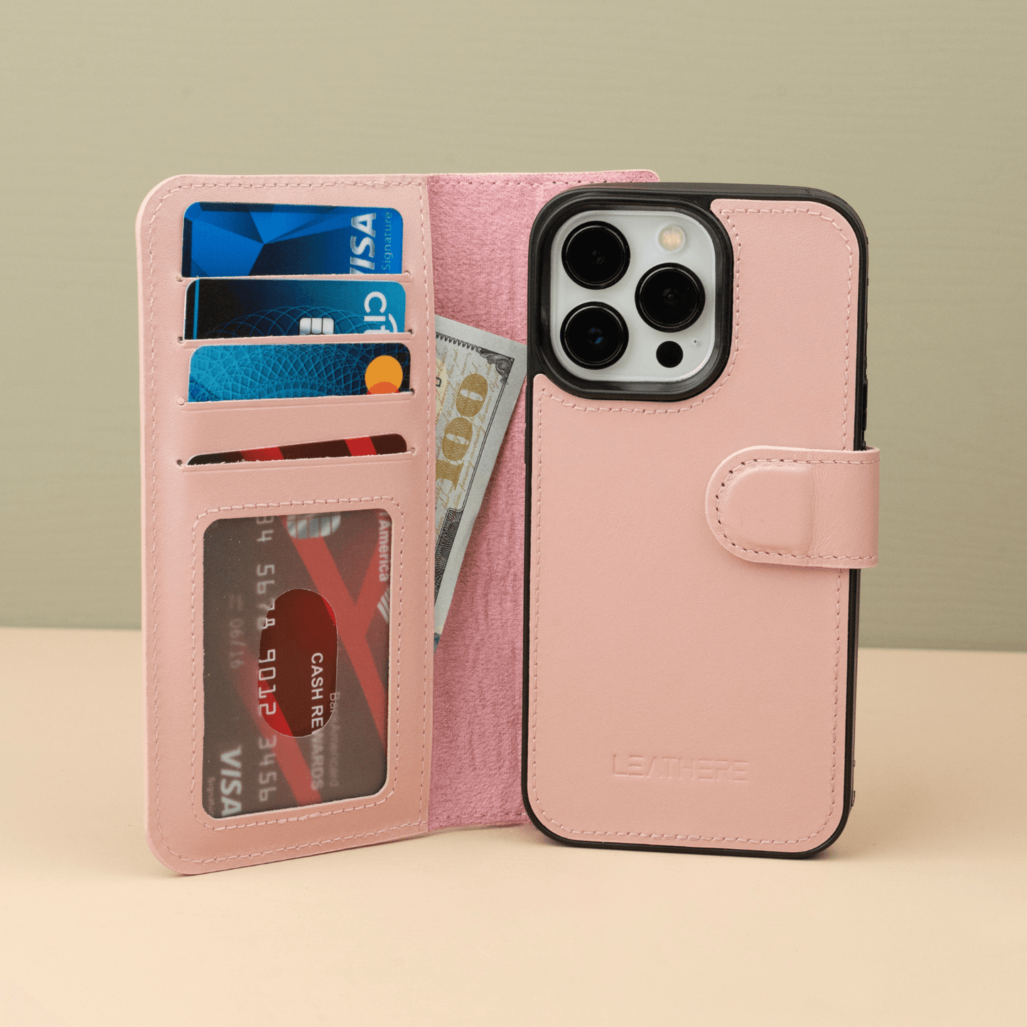 iPhone 16 Series Pink Leather Wallet Case - New York