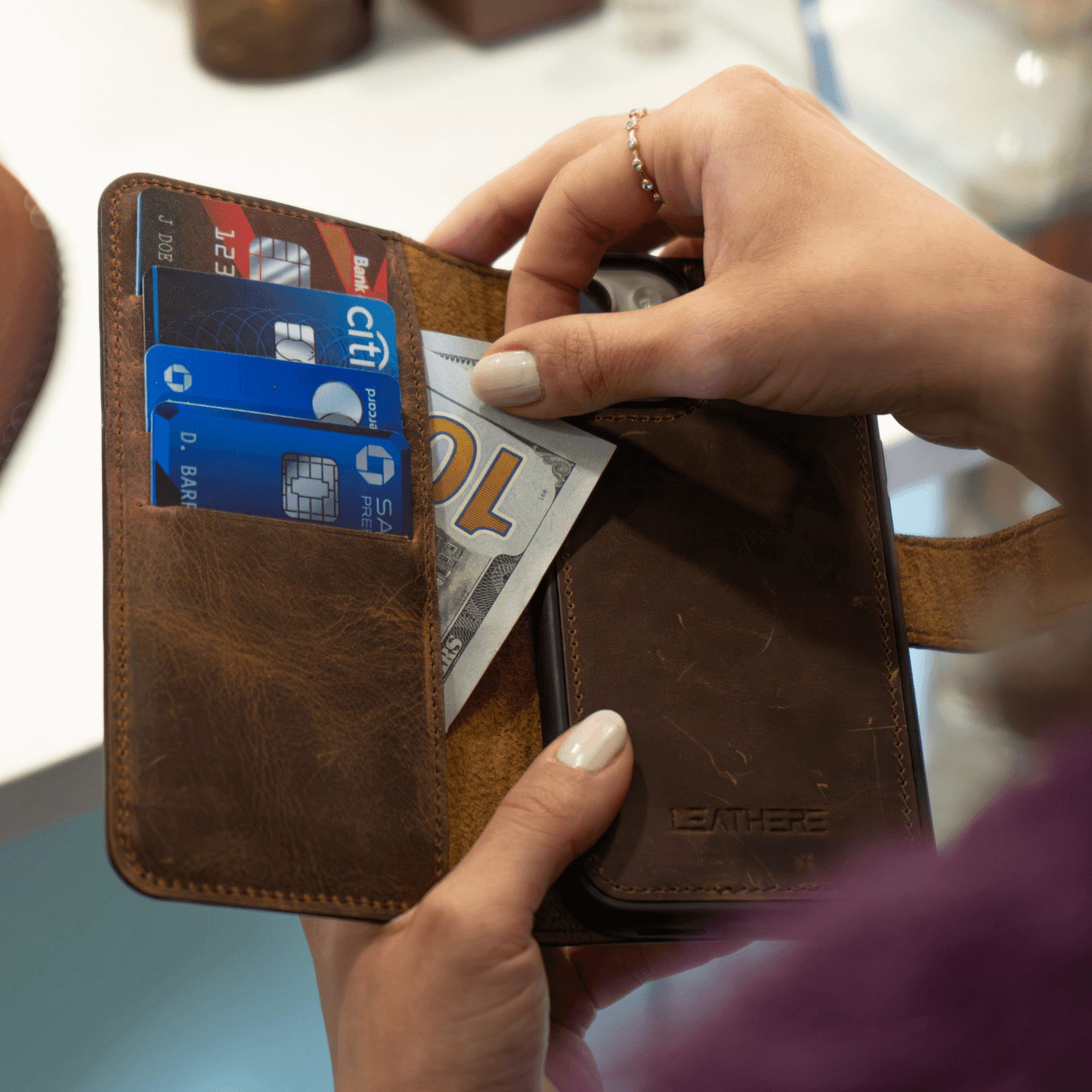 iPhone 16 Series Pink Leather Wallet Case - New York