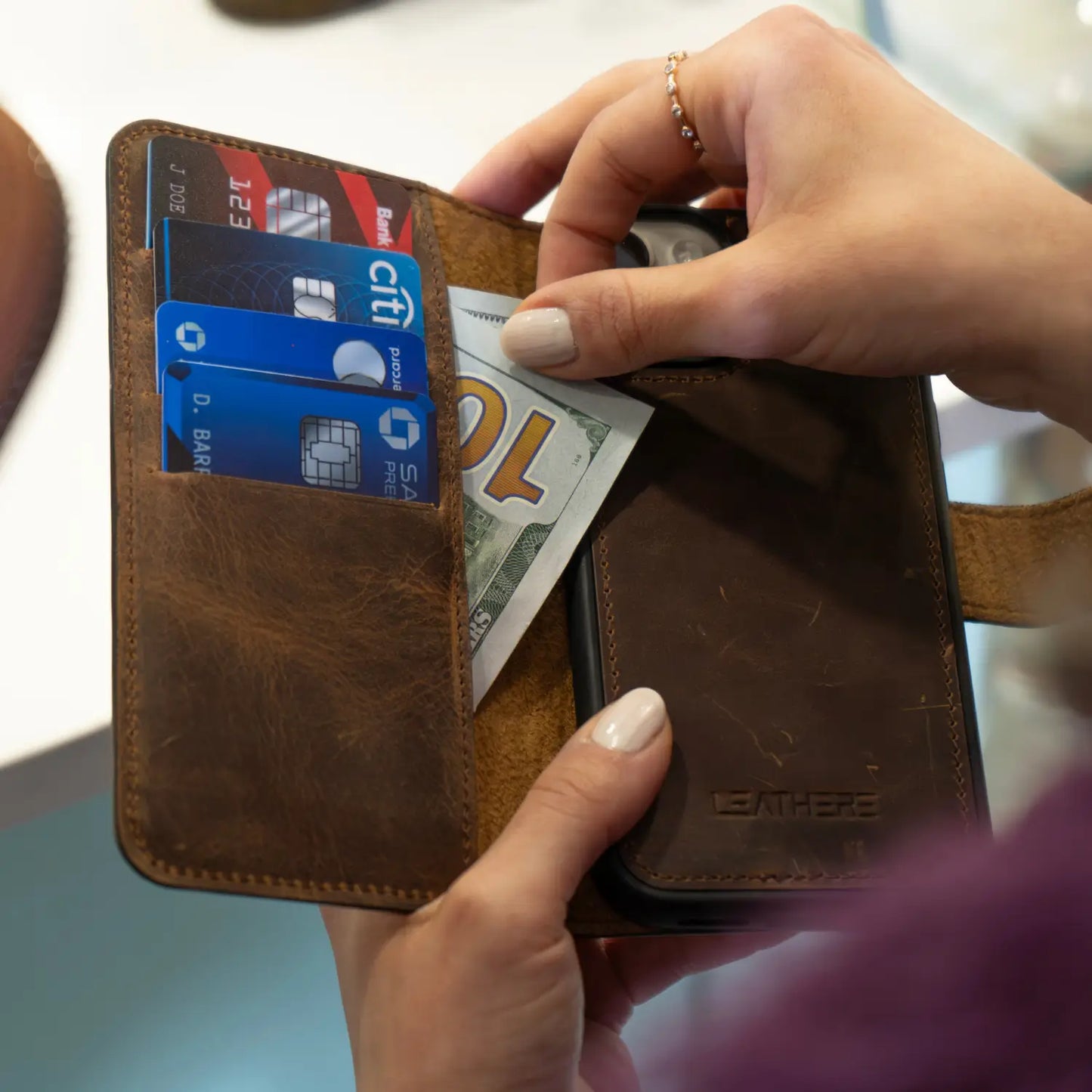 iPhone 16 Series Dark Brown Wallet Case - New York