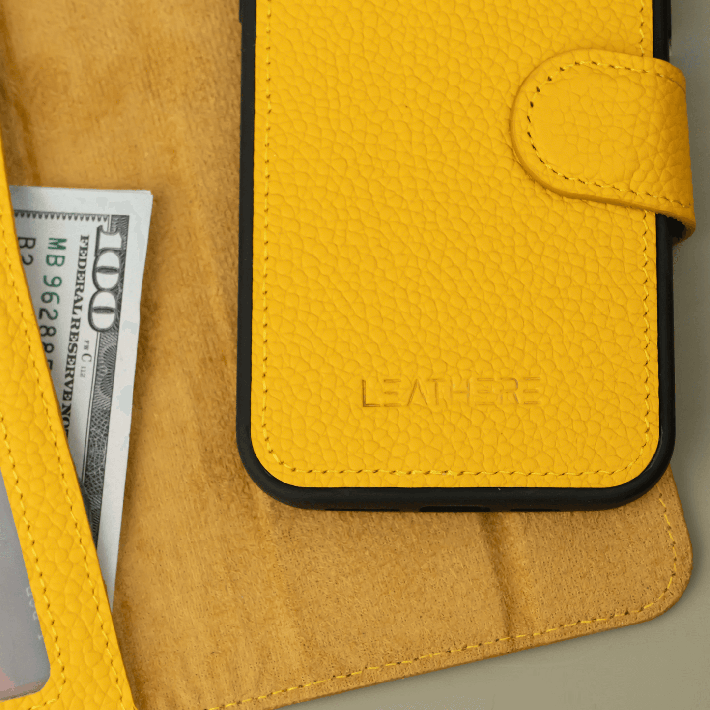 iPhone 16 Series Yellow Leather Wallet Case - New York