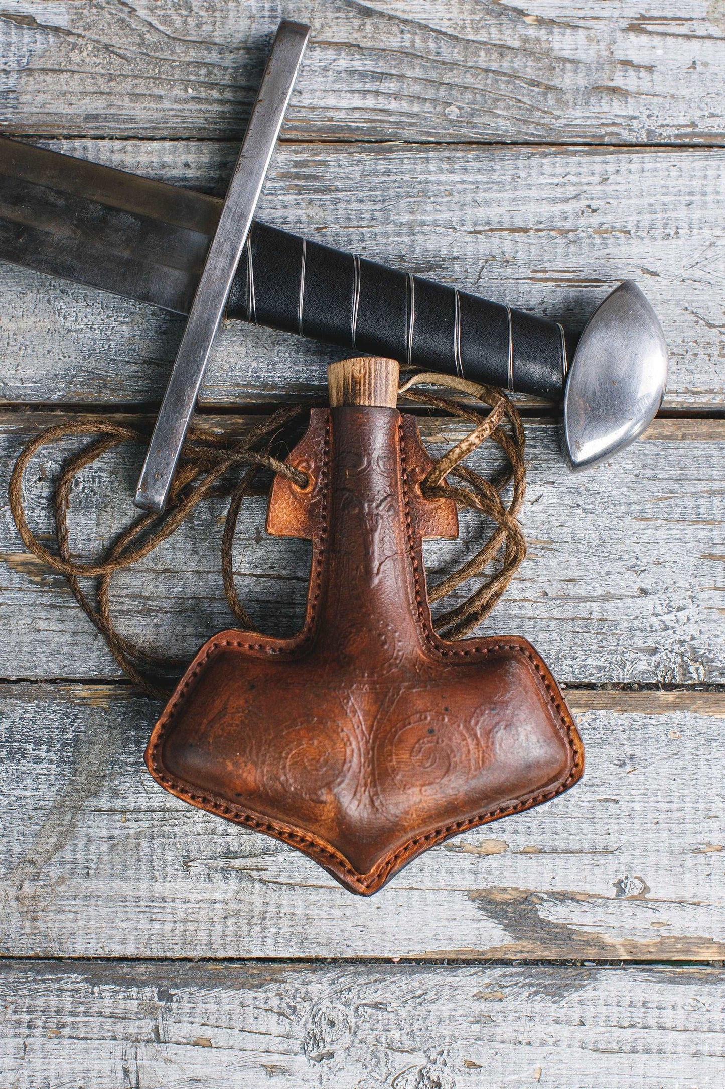 Celtic leather flask embossed