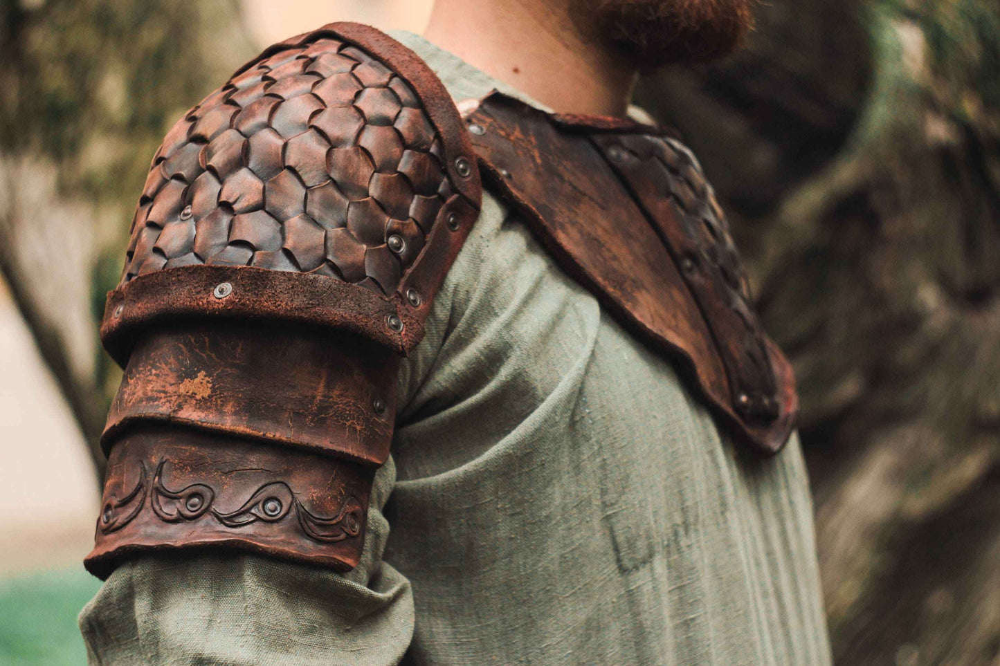 Viking leather shoulder armor