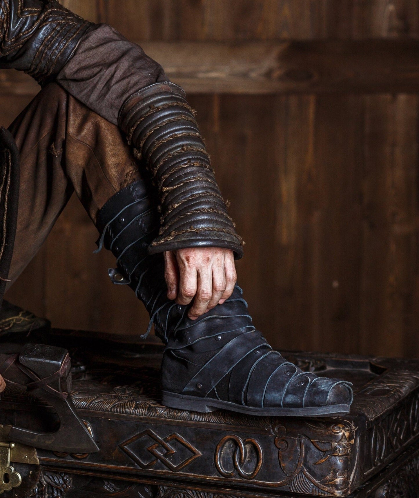 Ragnar black leather boots (Vikings)