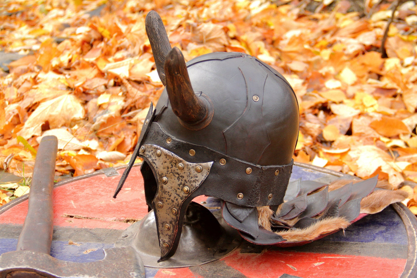 Viking battle helmet with horns