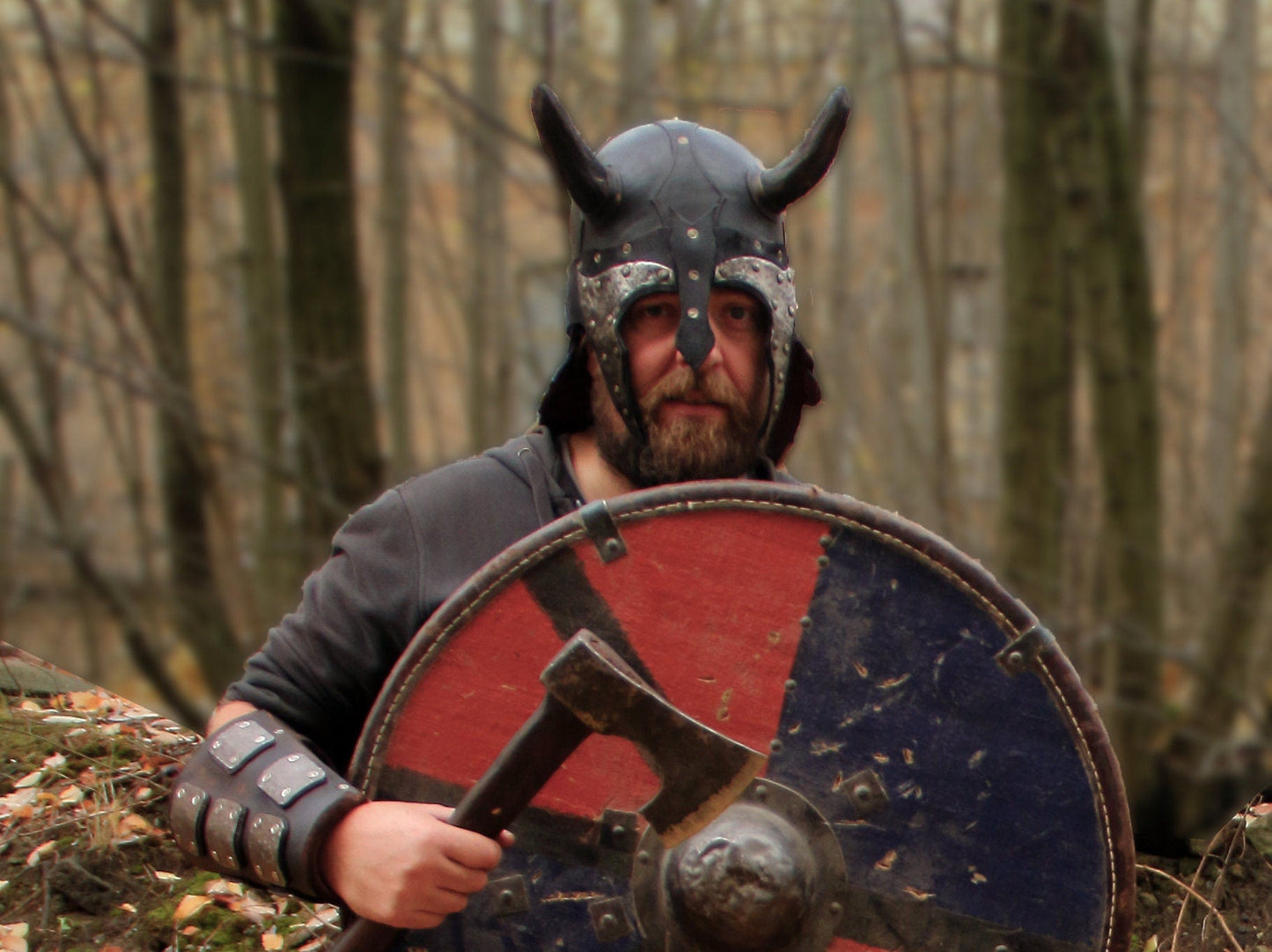 Viking battle helmet with horns