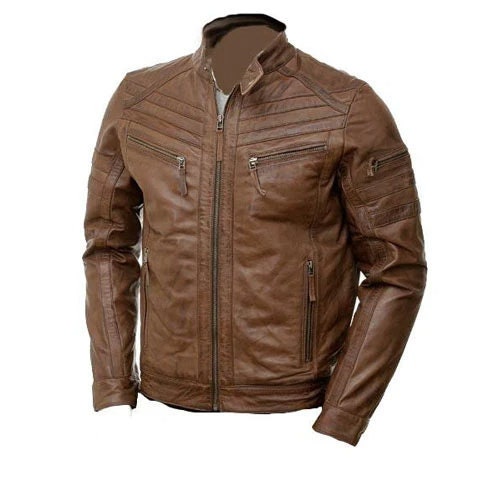 Handmade Brown Moto Style Jacket With Patterns