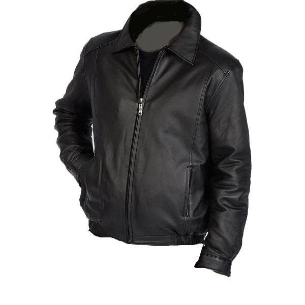 Handmade Bomber Leather Jacket With Spread Collars