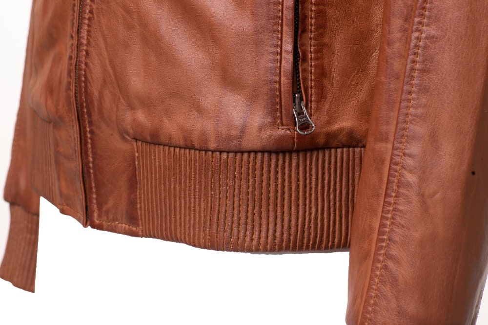 Handmade Beltrans Sand Washed Leather Jacket With Stretch Leather Hems & Cuffs