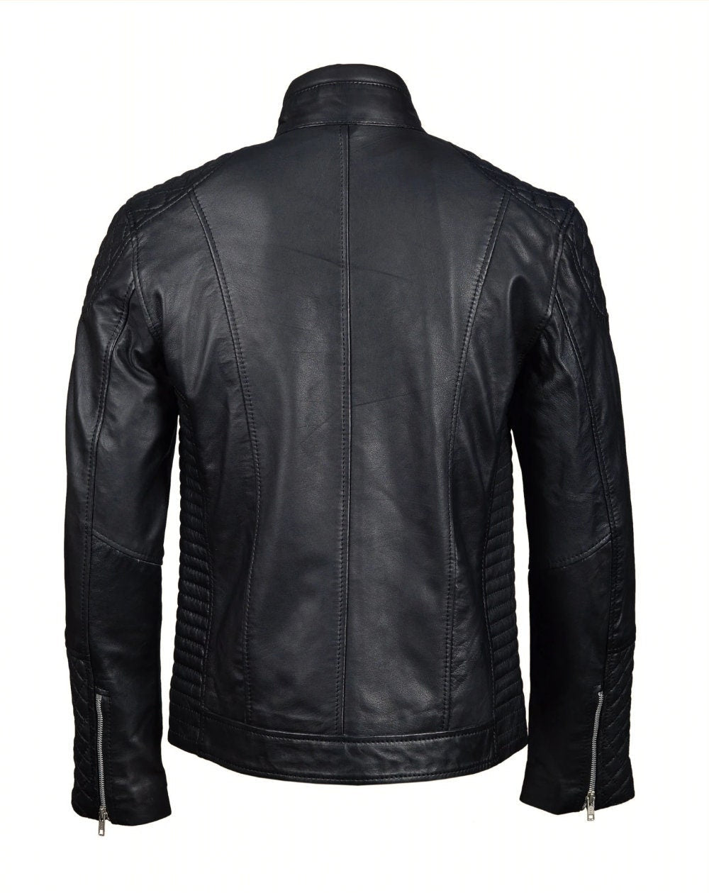 Handmade Tyrons Moto Style Leather Jacket With Quilted Detailing