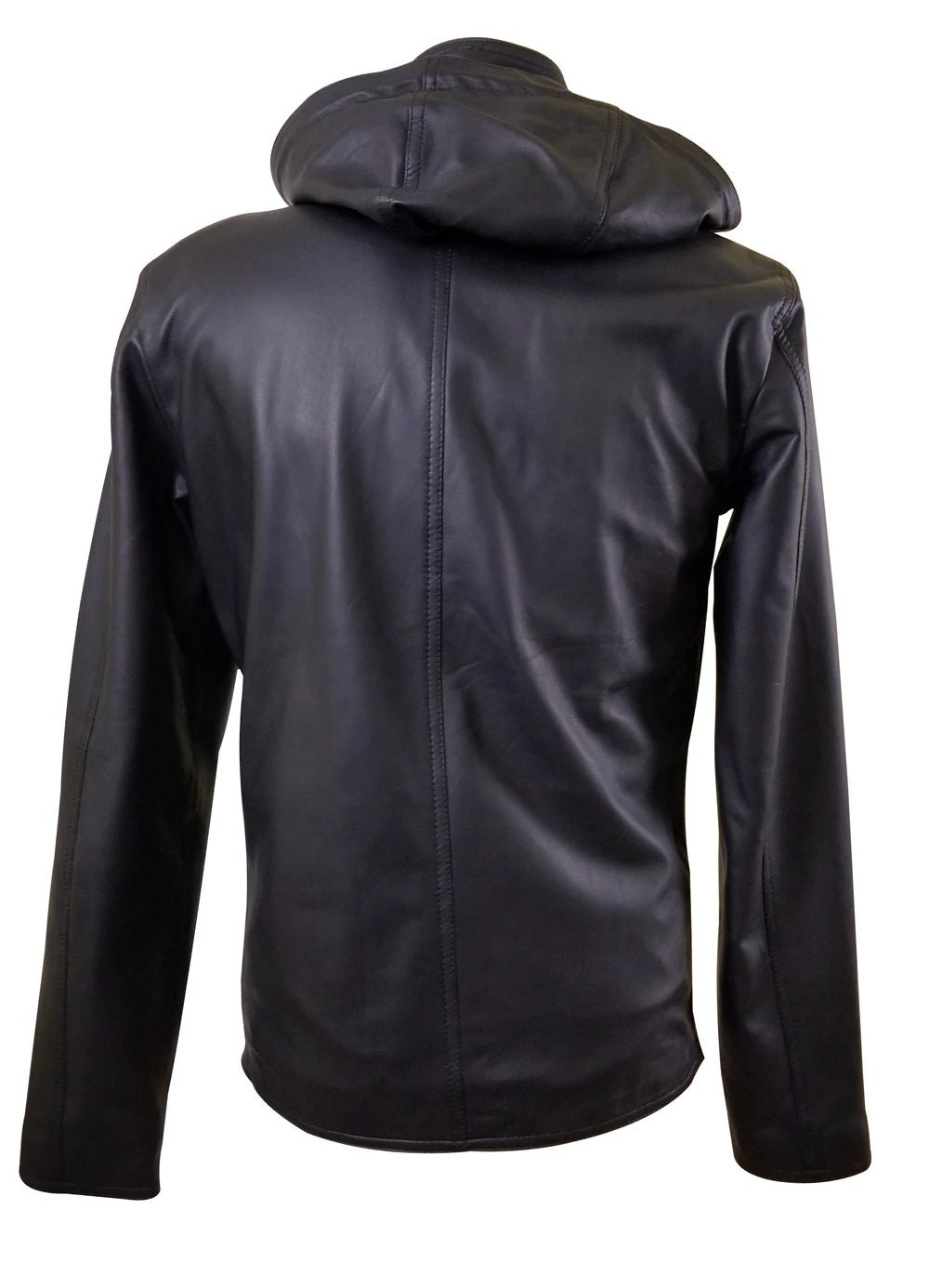 Handmade Dapper Zip Up Leather Jacket With Hoodie