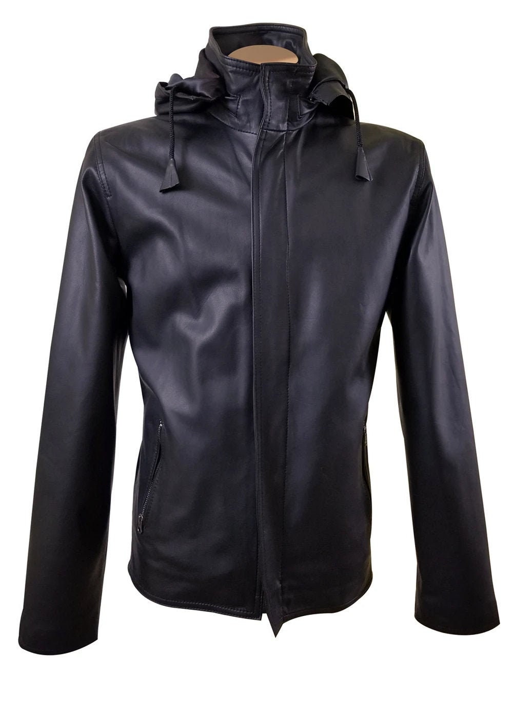 Handmade Dapper Zip Up Leather Jacket With Hoodie