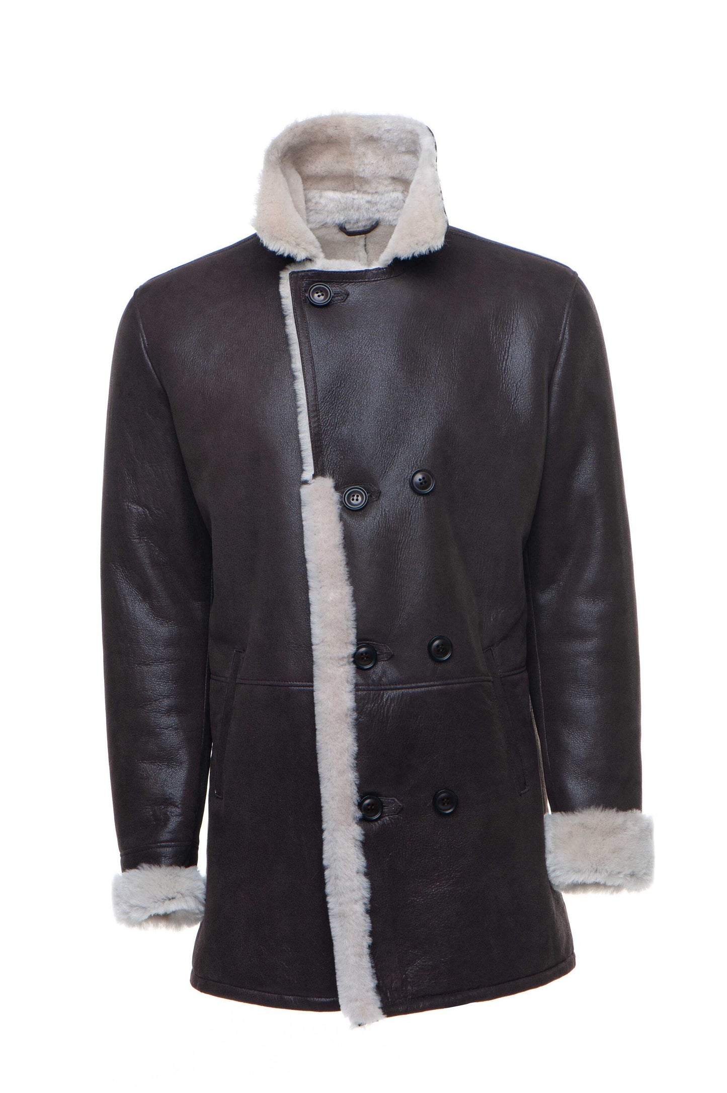 Handmade Jozef's 3/4 Length Brown Shearling Buttoned Coat