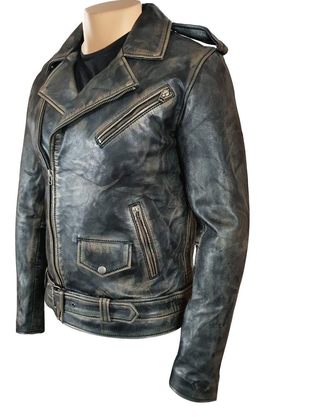 Handmade Distressed Biker Style Jacket With Belt