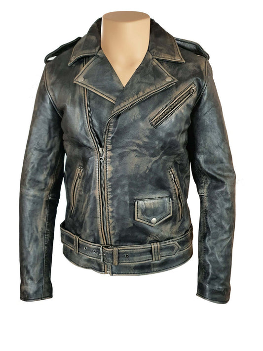 Handmade Distressed Biker Style Jacket With Belt