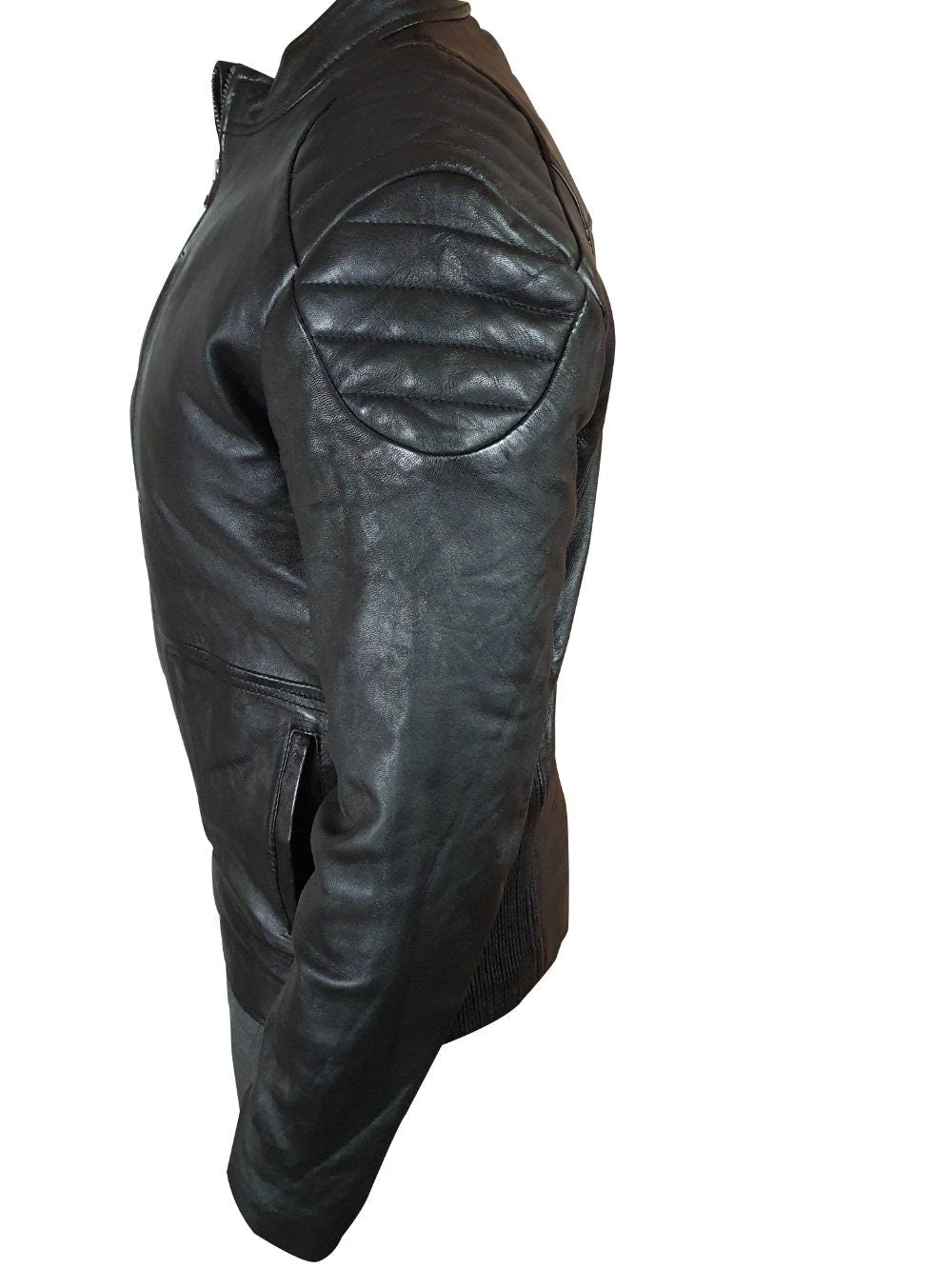 Handmade Cleve's Leather Jacket With Stretch Panel