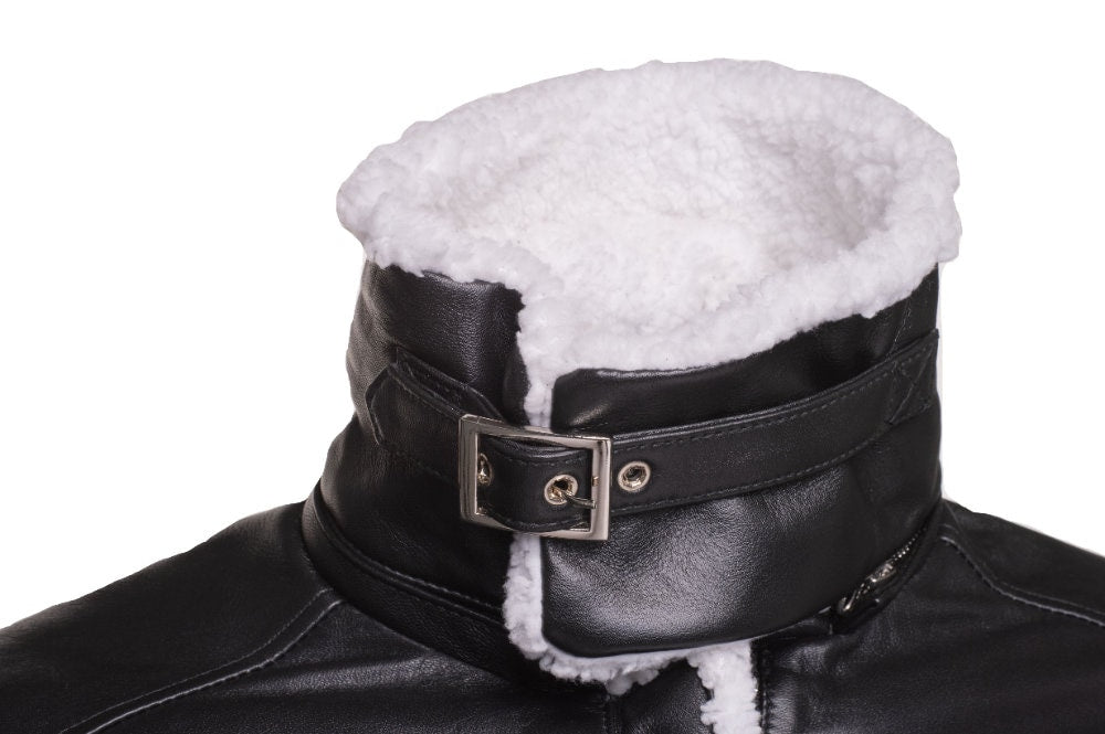 Handmade Harry's Sherpa Leather Jacket With Double Collar