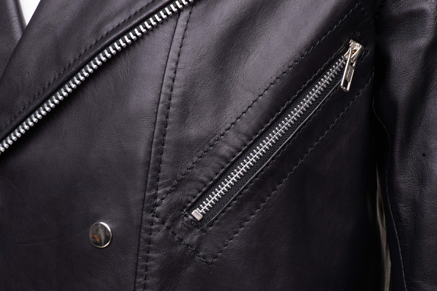 Handmade Micheals Biker Style Leather Jacket With Snap Buttons Closure