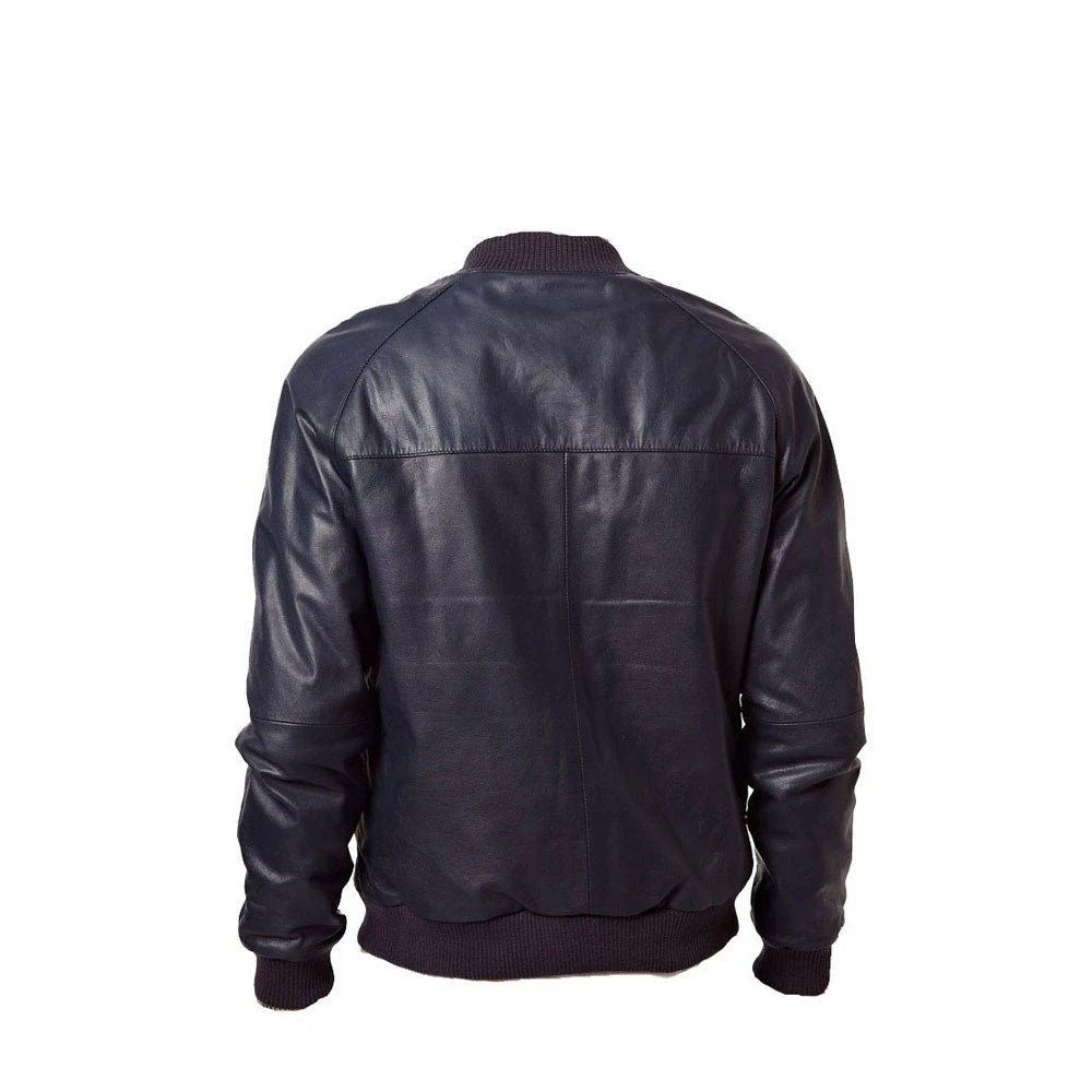 Handmade Navy Blue Bomber Style Leather Jacket