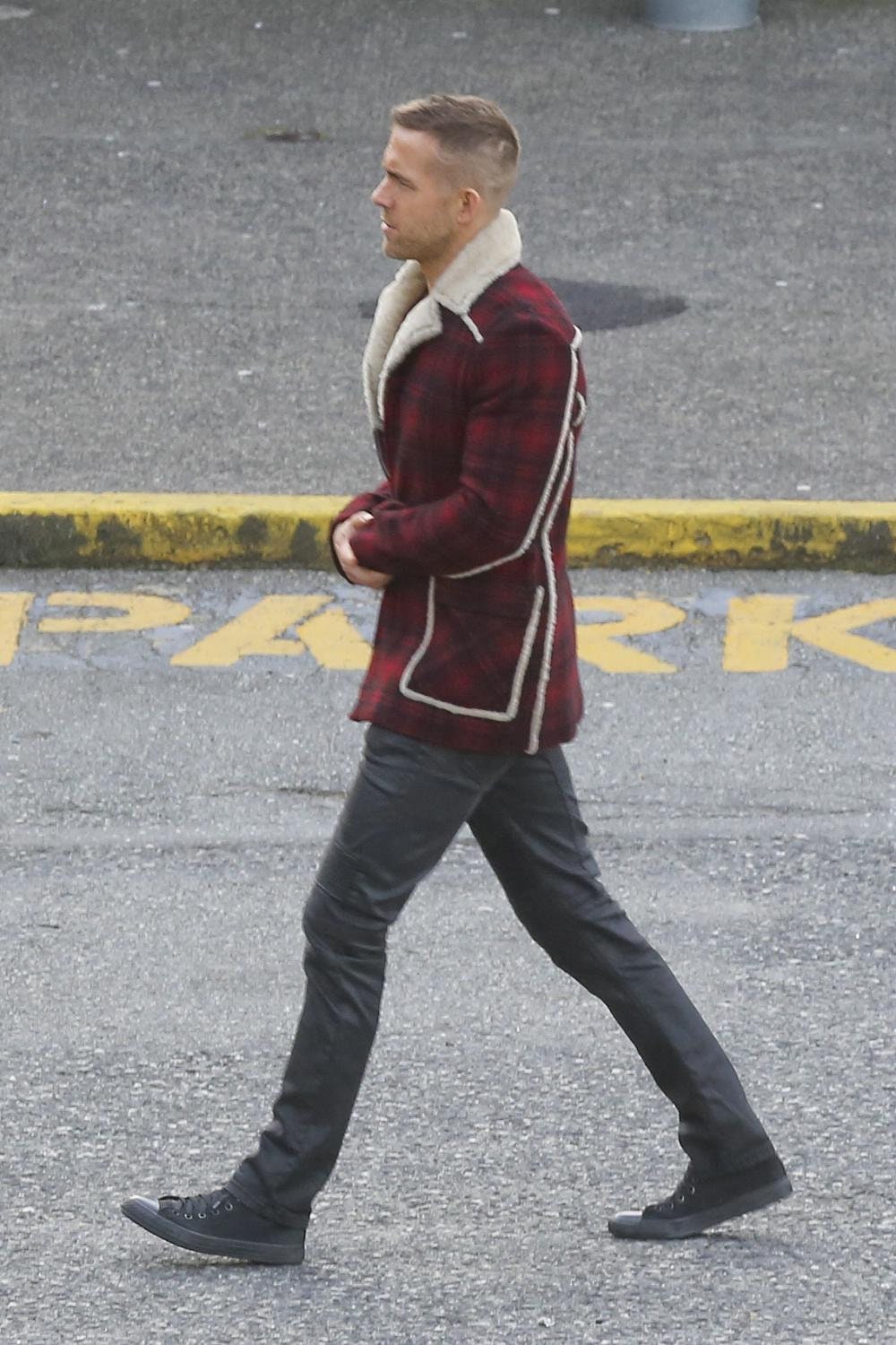 Handmade  Ryan Reynold's Red And Black Checkered Jacket With Faux Shearling