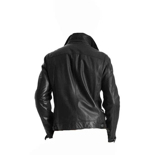 Handmade Black Biker Style Jacket With Notch Lapels