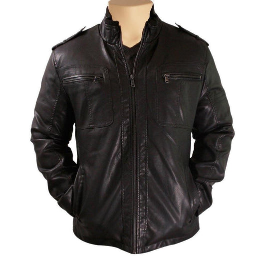 Handmade Black Jacket With Straight Collar And Shoulder Epaulettes