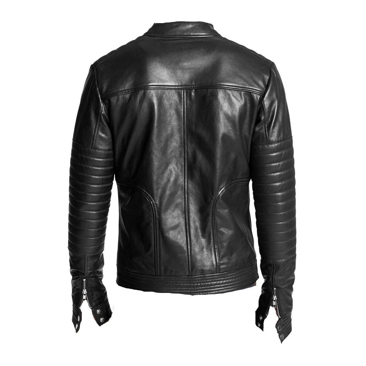 Handmade Ben's Leather Jacket With Straight Zip Up Collar