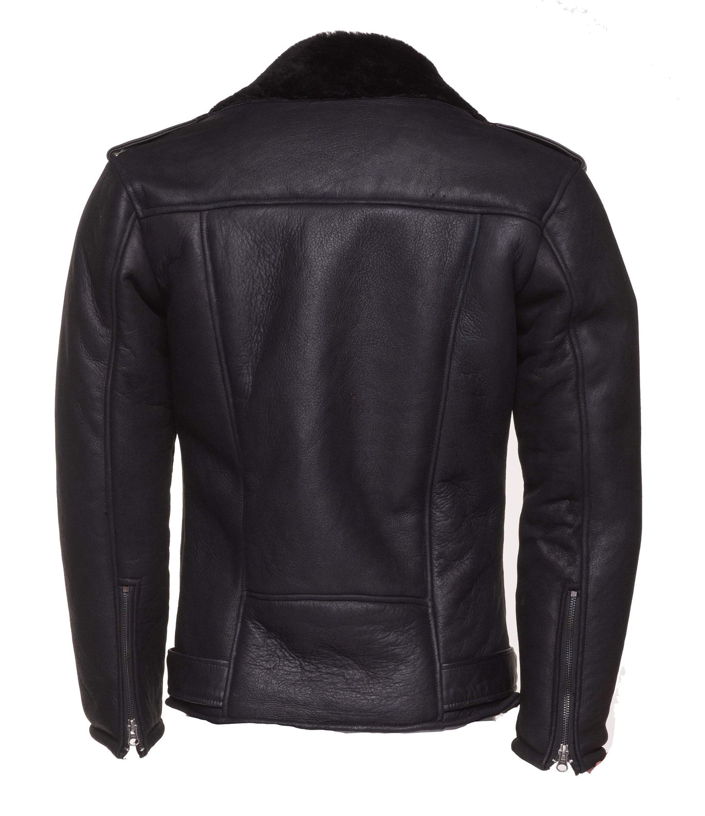 Handmade Black on Black Shearling Biker Jacket