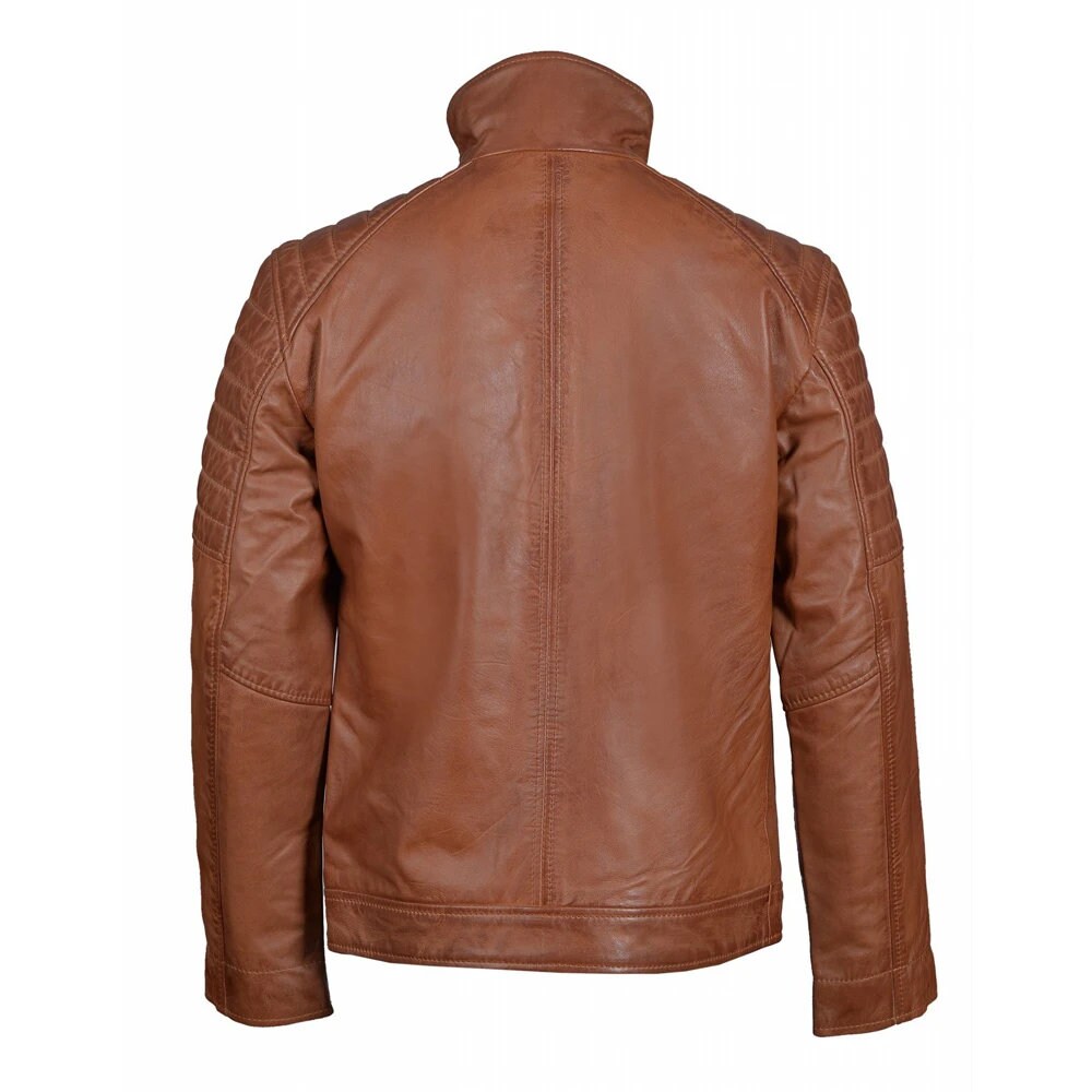 Handmade Bogdans Brown Leather Jacket With Shoulder And Arm Patches