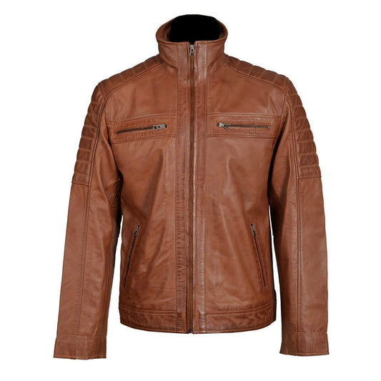 Handmade Bogdans Brown Leather Jacket With Shoulder And Arm Patches