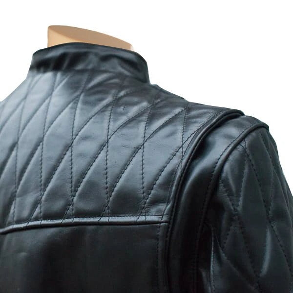 Handmade Brandford's Biker Style Leather Jacket With Quilted Stitching Details
