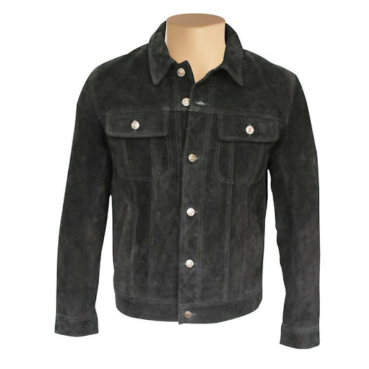 Handmade Hart's Black Suede Trucker Leather Shirt