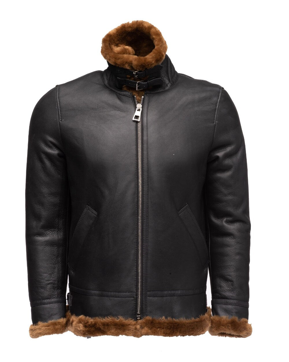 Handmade Classic Ginger Brown B3 Bomber Aviator Shearling Jacket