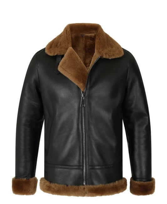 Handmade Classic Ginger Brown B3 Bomber Aviator Shearling Jacket
