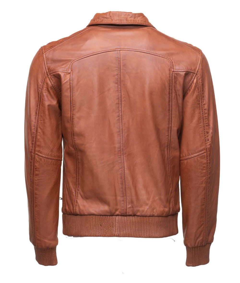 Handmade Beltrans Sand Washed Leather Jacket With Stretch Leather Hems & Cuffs