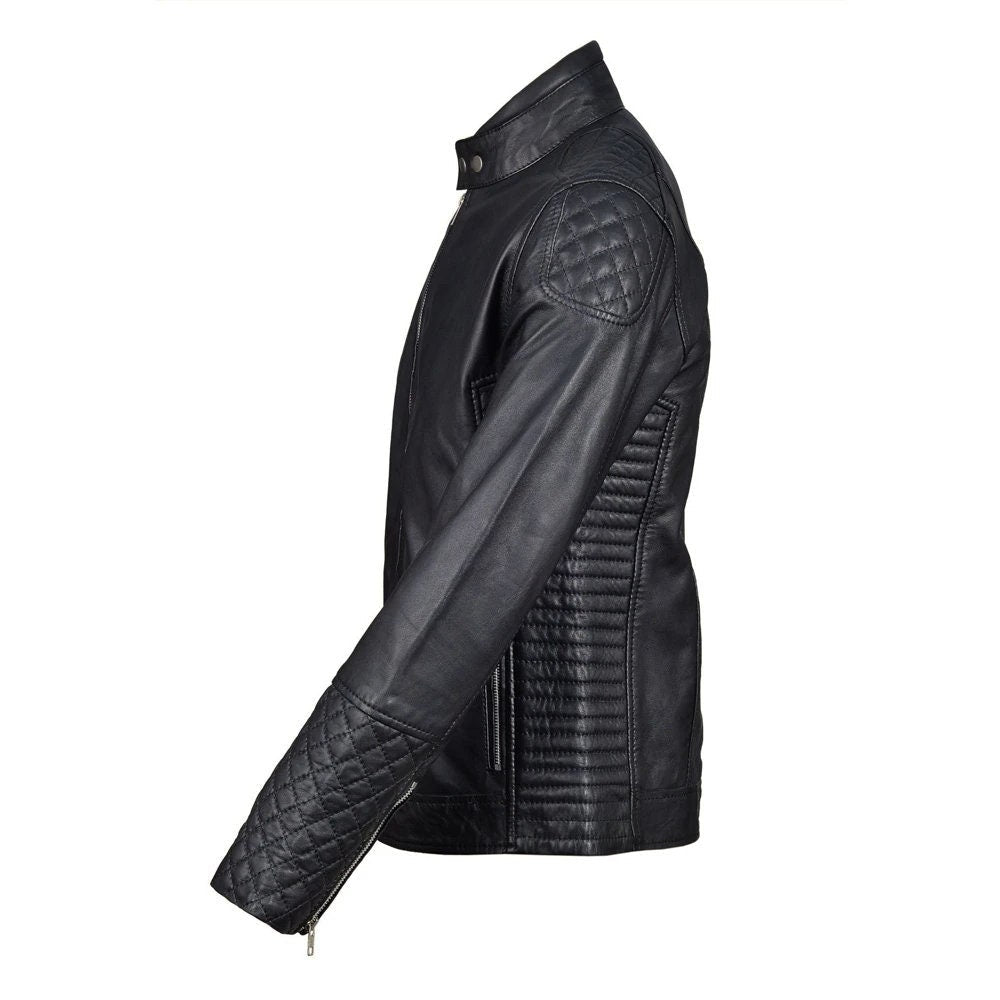 Handmade Tyrons Moto Style Leather Jacket With Quilted Detailing