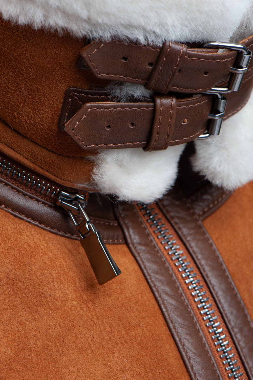 Handmade Hagan's Tan Aviator Bomber Suede Shearling Jacket