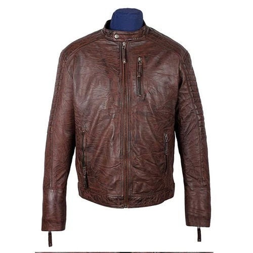 Handmade Men's Salavat Wrinkled Brown Leather Jacket