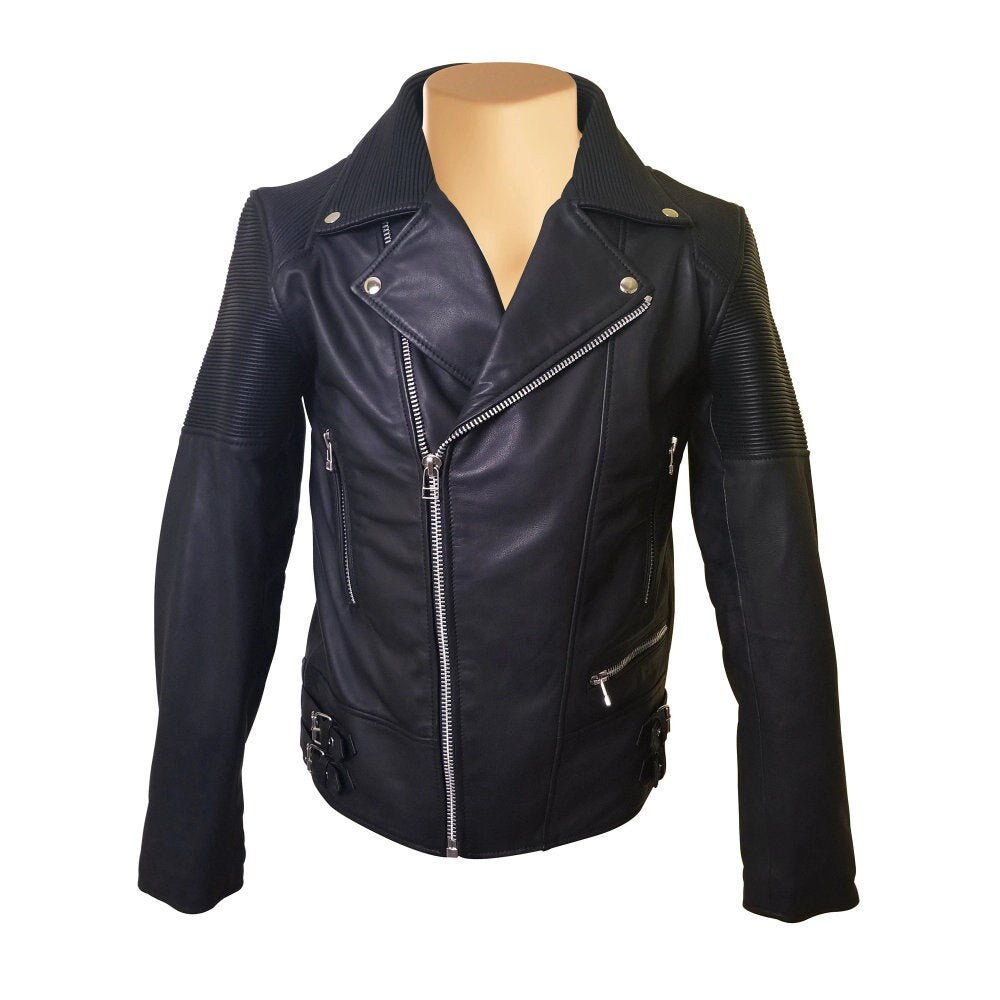 Handmade Brett's Biker Style Leather Jacket With Stretchy Leather