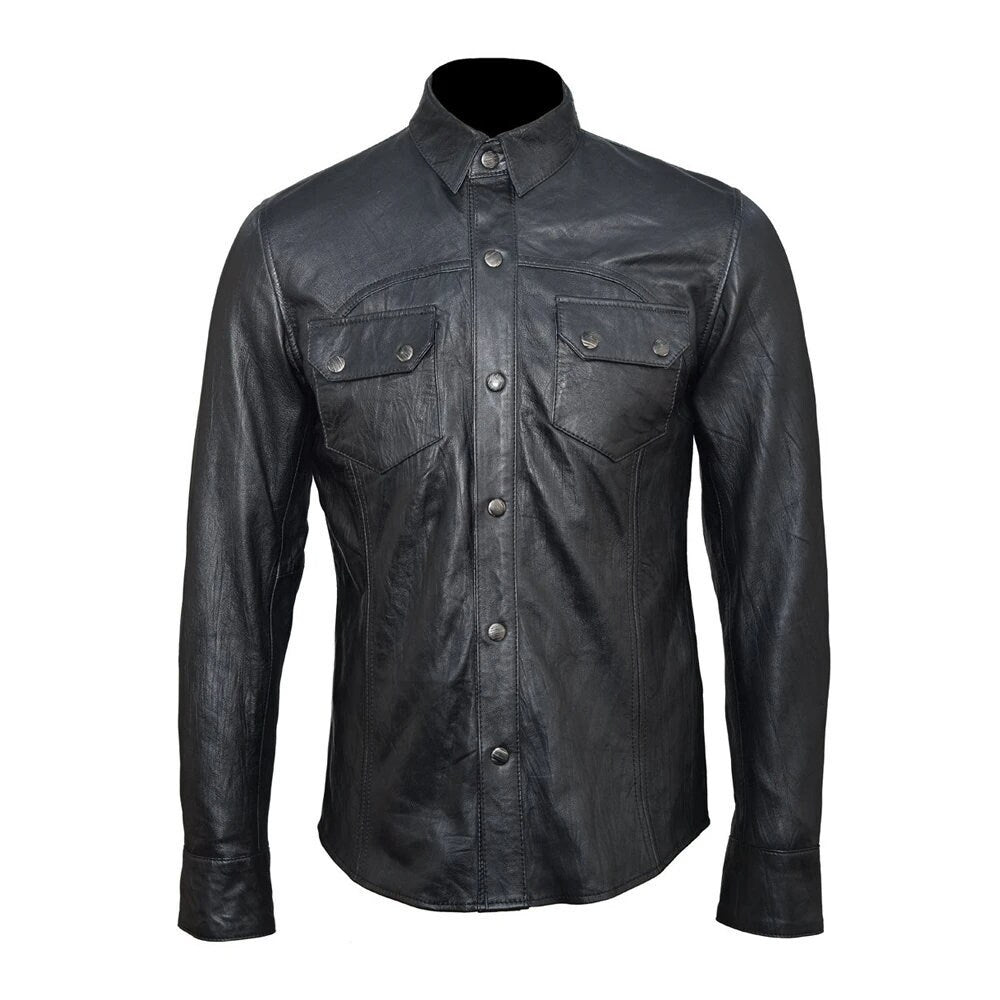 Handmade Classic Black Leather Shirt
