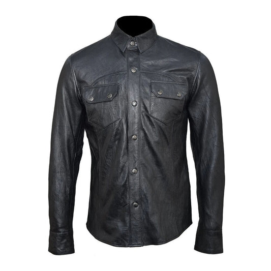 Handmade Classic Black Leather Shirt