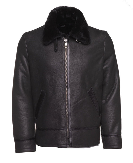 Handmade Black B3 Bomber Aviator Shearling Jacket