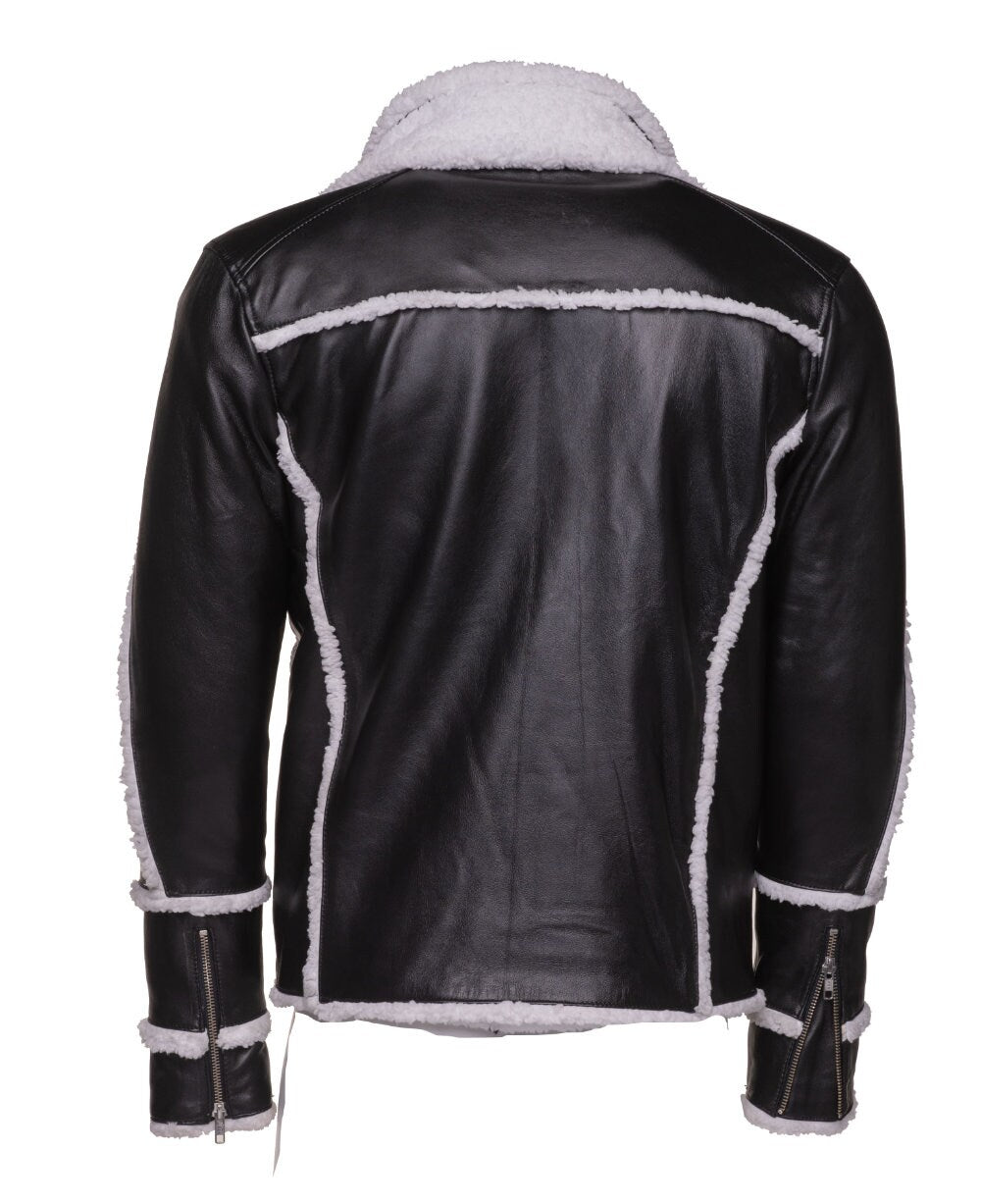 Handmade Harry's Sherpa Leather Jacket With Double Collar